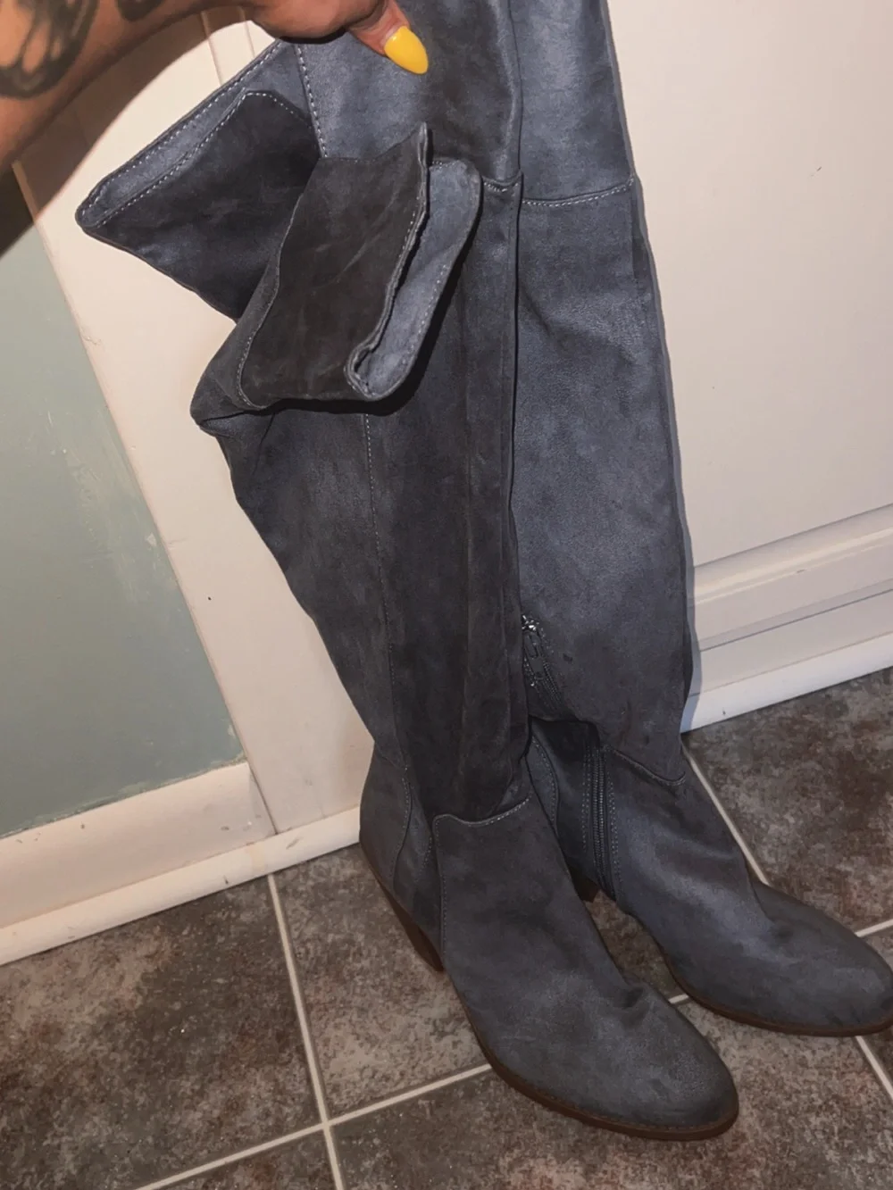 Qupid Gray Faux Suede Over-the-Knee Boots Size 9 Block Heel